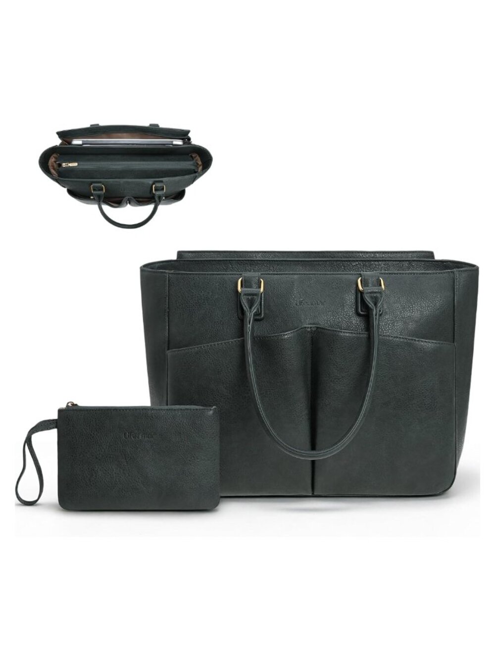 Faux Leather Laptop Tote Bag for Women 15.6in Work Briefcase with Cup Holder